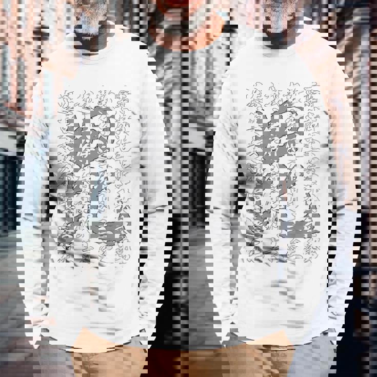 日本 侍 武士 上杉謙信 漢詩 九月十三夜 漢字 毘沙門天 旗印 バックプリント 長袖Tシャツ 高齢者への贈り物