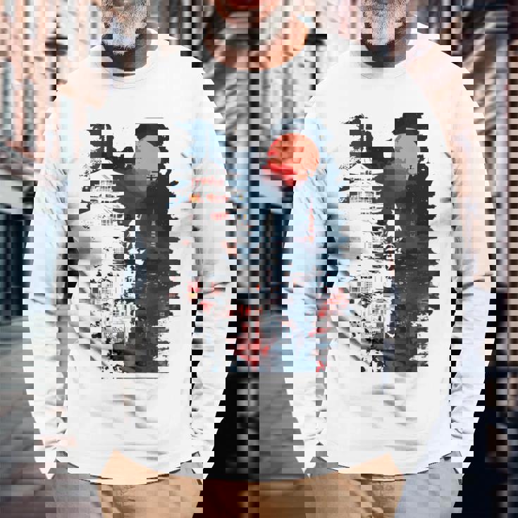 日本の忍者バックプリント。 長袖Tシャツ 高齢者への贈り物