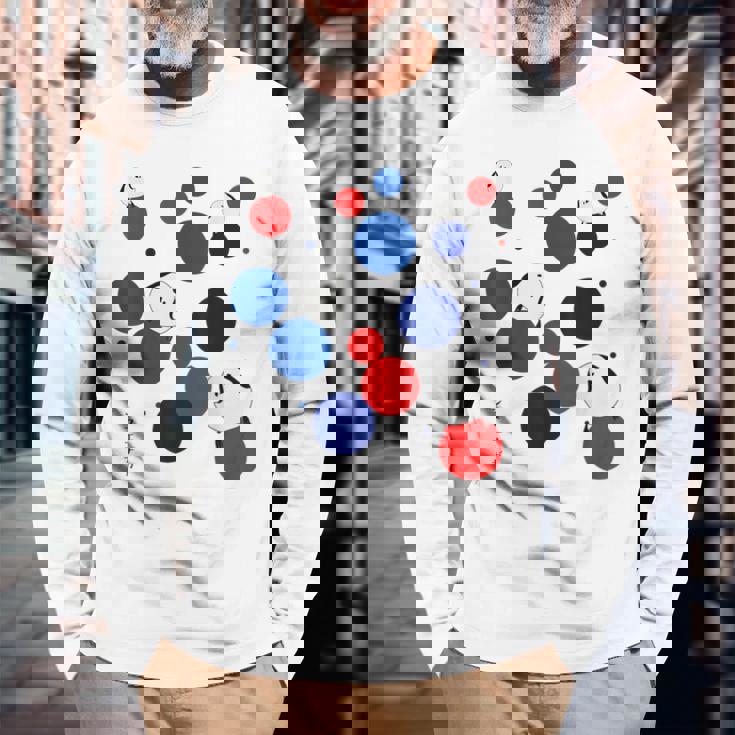 日本の野鳥 シマエナガ 赤 青 ドット 丸 水玉 関西 イベント 家族 お揃い 長袖Tシャツ 高齢者への贈り物