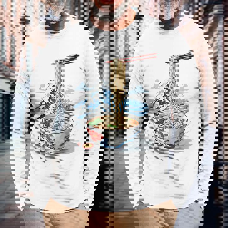 日本の麺スープ ラーメン 浮世絵 日本波 ヴィンテージ 長袖Tシャツ 高齢者への贈り物