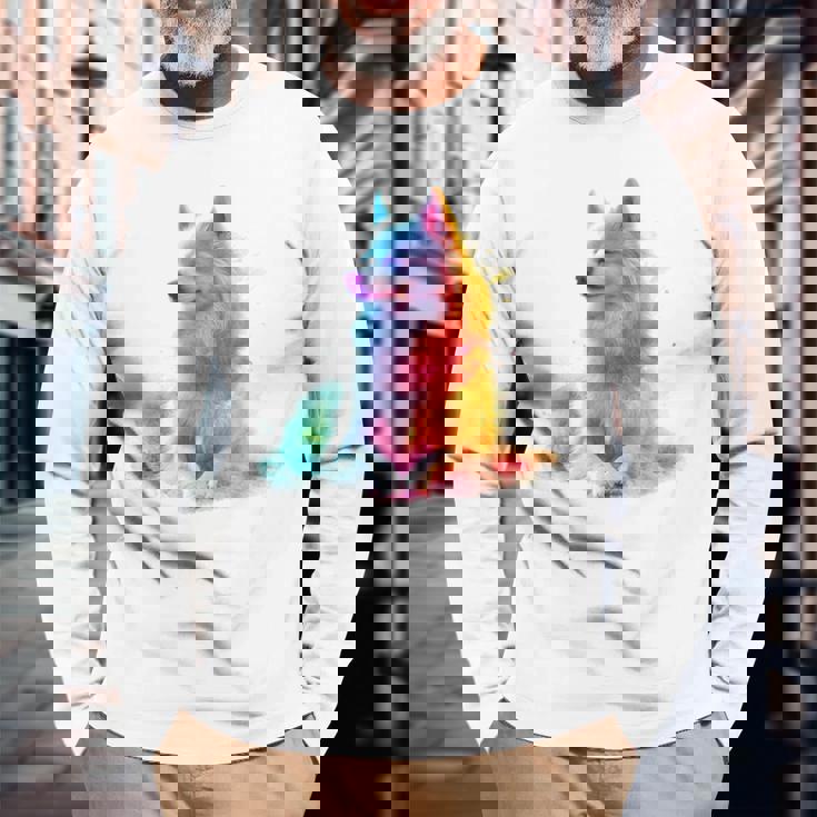 日本スピッツ 犬 モチーフ ペットアート 日本スピッツ 長袖Tシャツ 高齢者への贈り物