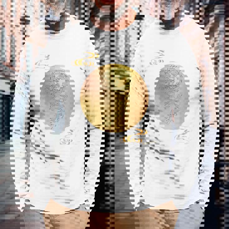 月と龍 満月 龍 長袖Tシャツ 高齢者への贈り物