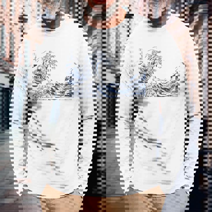 有名ヴィンテージアート グレートウェーブ 葛飾北斎 おしゃれ 長袖Tシャツ 高齢者への贈り物