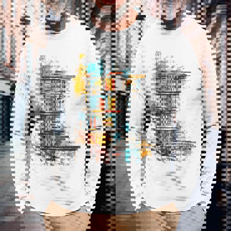 本 抽象的 グラフィック デッサン イラスト 絵画 本 長袖Tシャツ 高齢者への贈り物