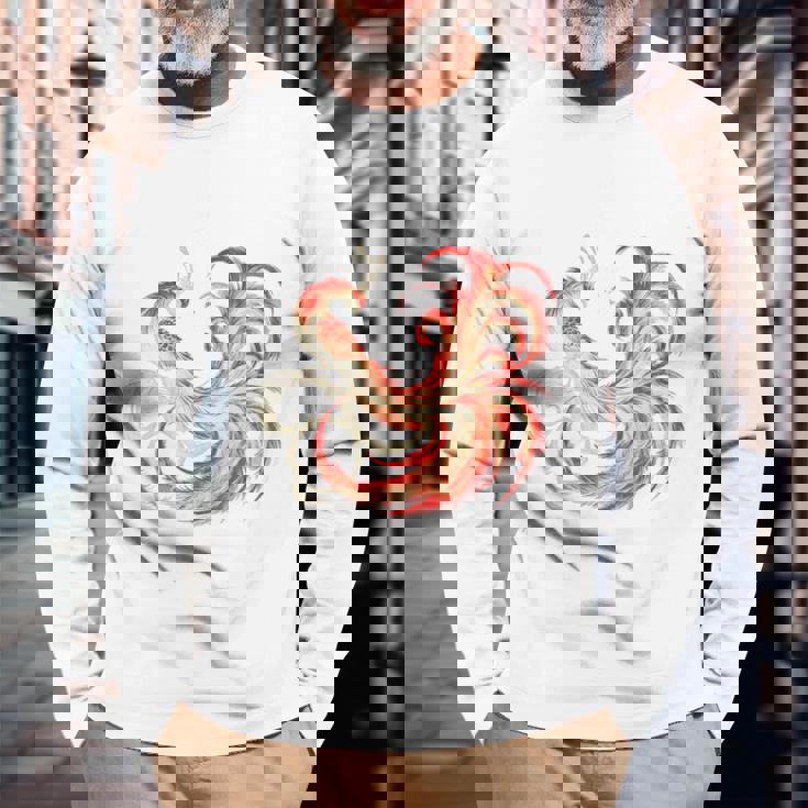 朱雀 不死鳥 火の鳥 フェニックス 漢字 イラスト バックプリント 長袖Tシャツ 高齢者への贈り物