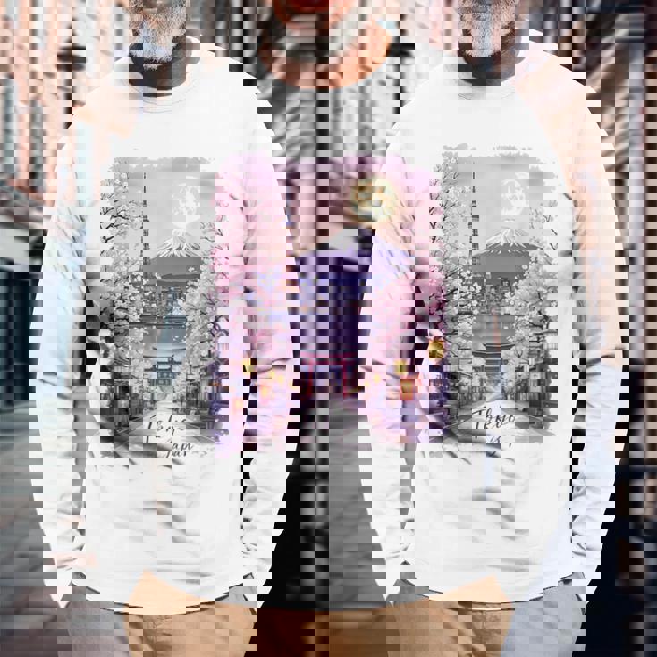 東京 日本 桜 夜景 お土産 長袖Tシャツ 高齢者への贈り物