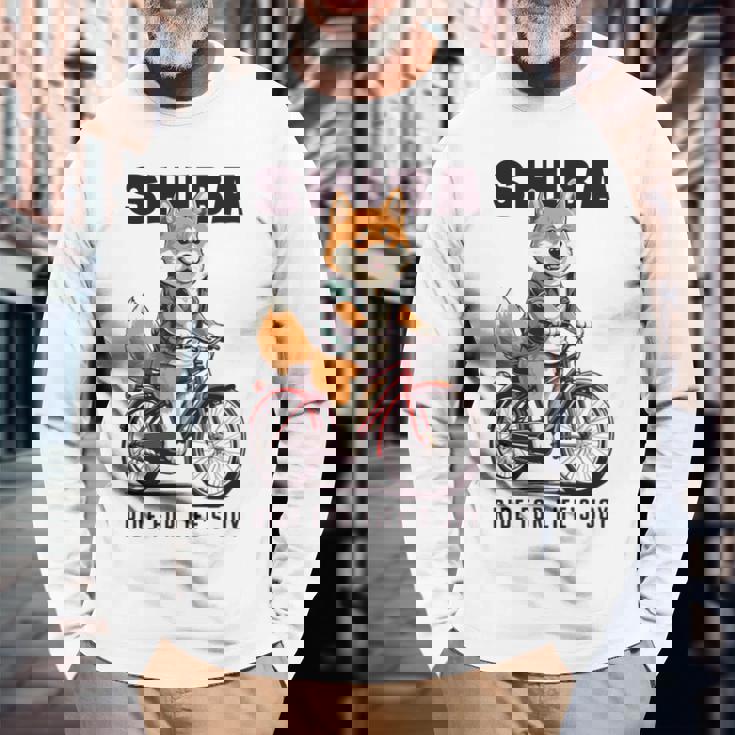 柴犬 いぬ イラスト 柴犬好き 犬好き 自転車 かわいい おもしろ レトロ Ride For Life's Joy 長袖tシャツ 長袖Tシャツ 高齢者への贈り物