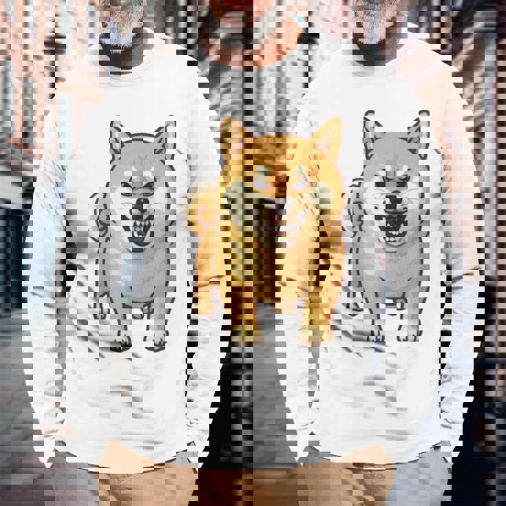 柴犬 犬 ムキッ ムキ顔 水彩 我慢の限界 怒る犬 イラスト おもしろ 長袖tシャツ 長袖Tシャツ 高齢者への贈り物