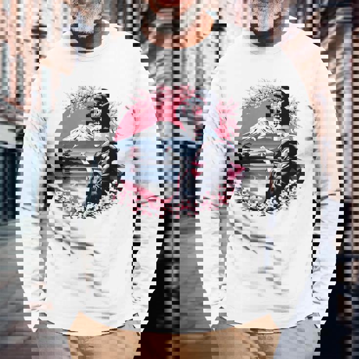 桜 さくら 芸者 富士山 日本のグラフィック 長袖Tシャツ 高齢者への贈り物