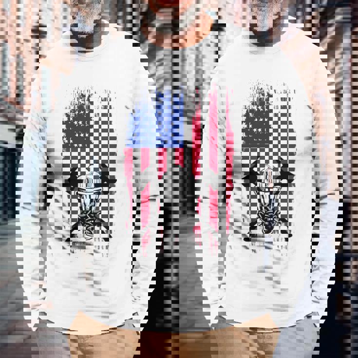 消防士 アメリカ国旗 7月4日 男性 お父さん 消防士 長袖tシャツ 長袖Tシャツ 高齢者への贈り物