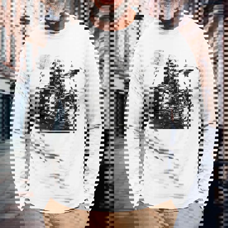 犬がドラムを叩く 長袖tシャツ 長袖Tシャツ 高齢者への贈り物