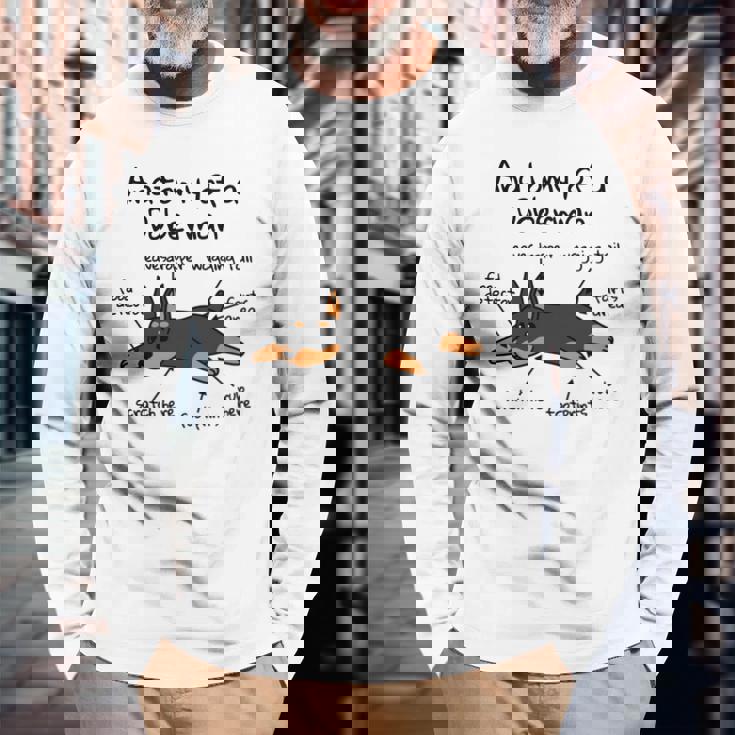 犬の解剖学ドーベルマン犬 長袖tシャツ 長袖Tシャツ 高齢者への贈り物