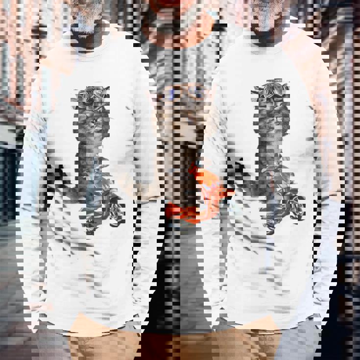 猫 ねこ バイク 長袖Tシャツ 高齢者への贈り物