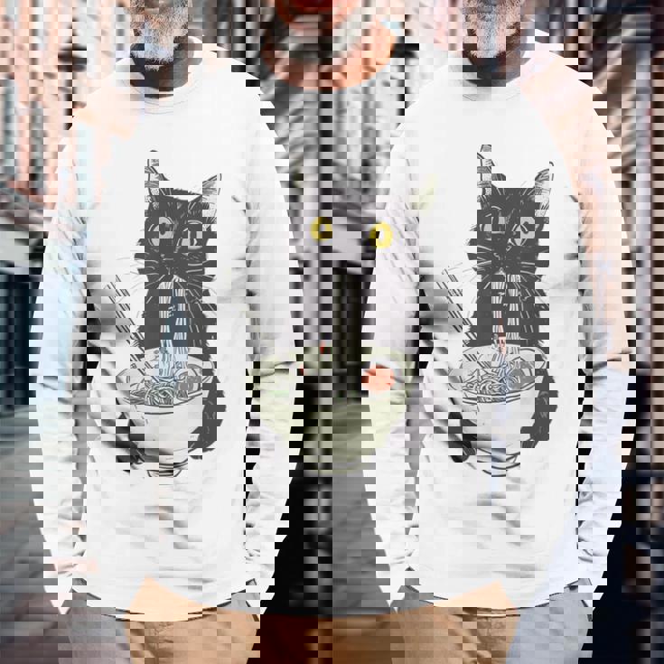 猫 ラーメン 麺 和 ラーメン かわいい 猫 長袖Tシャツ 高齢者への贈り物