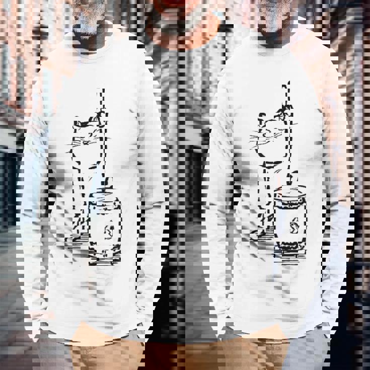 猫ねこネコ和太鼓お祭り 長袖Tシャツ 高齢者への贈り物