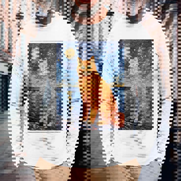 猫のポートレートオイル印刷甘い子猫 長袖tシャツ 長袖Tシャツ 高齢者への贈り物