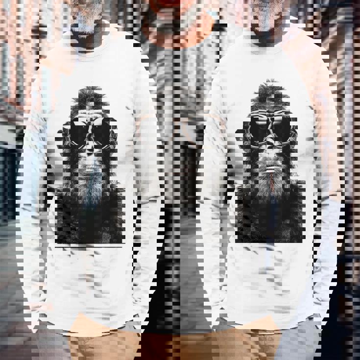 猿の恋人 アート 図面 動物 抽象 グラフィック 猿 長袖Tシャツ 高齢者への贈り物