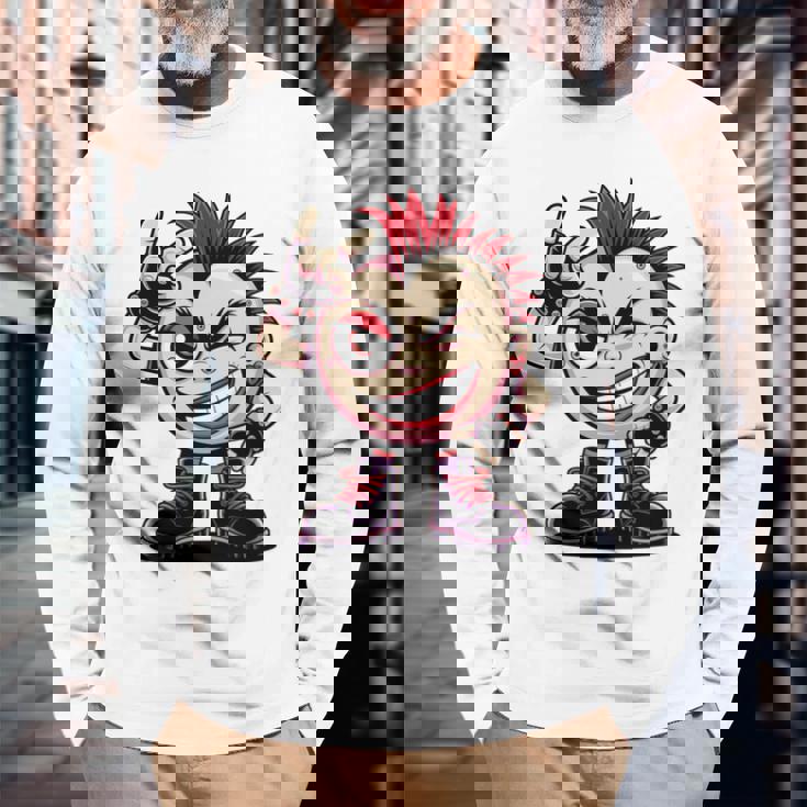 生意気なパンクロックロッカー イロとブーツ付き 面白いパンク 長袖tシャツ 長袖Tシャツ 高齢者への贈り物