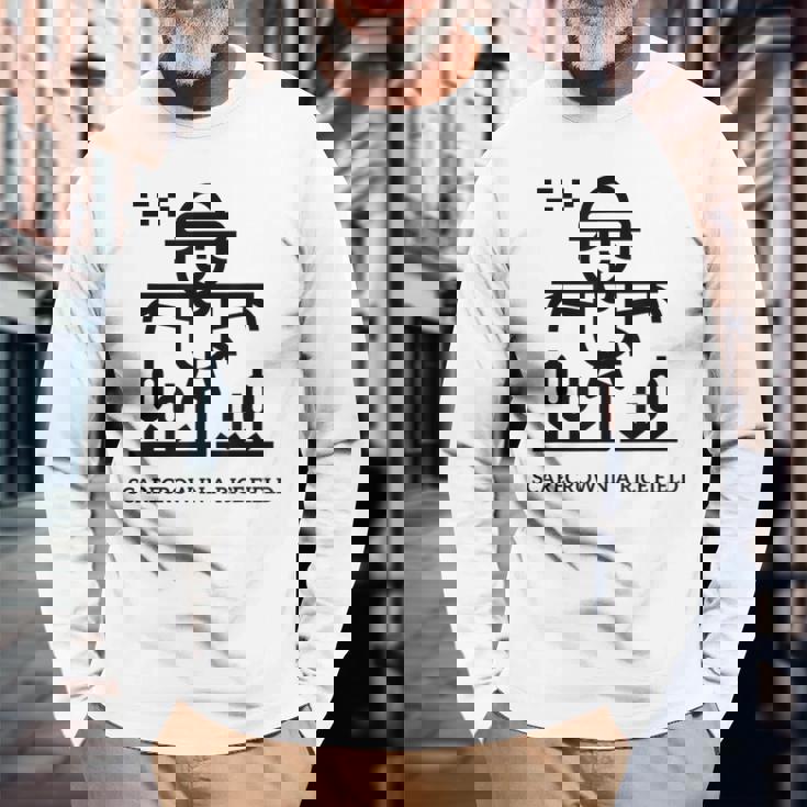 田んぼのかかし 長袖Tシャツ 高齢者への贈り物