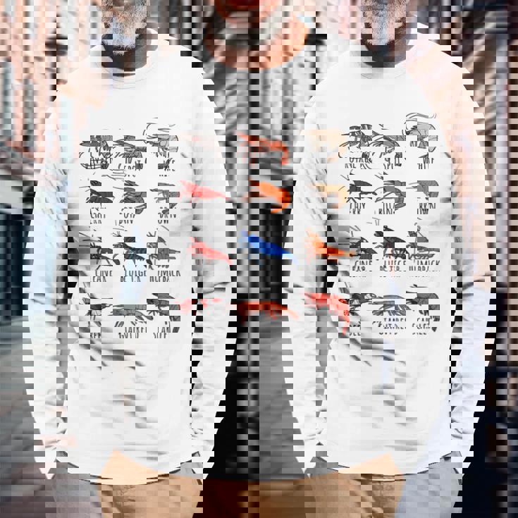 異なるタイプのエビの品種コレクション、かわいいエビ愛好家。 長袖Tシャツ 高齢者への贈り物