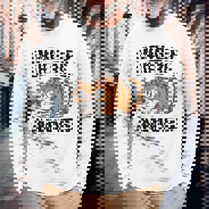 皮肉な猫好き 面白い 内向的 反社会的 不機嫌そうなキティ 長袖Tシャツ 高齢者への贈り物