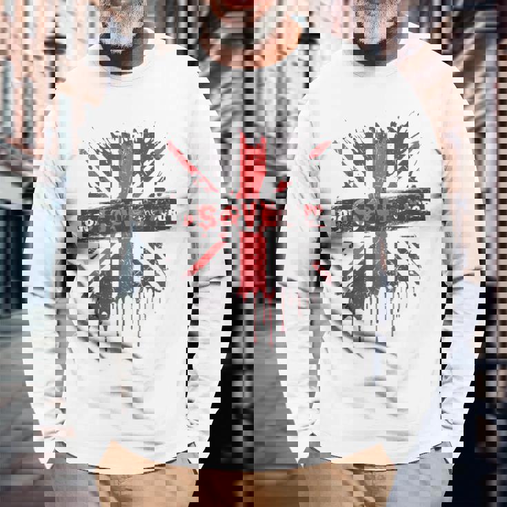 神は貧しい王のcor冠式パンクグラフィティユニオンジャックを救う 長袖Tシャツ 高齢者への贈り物