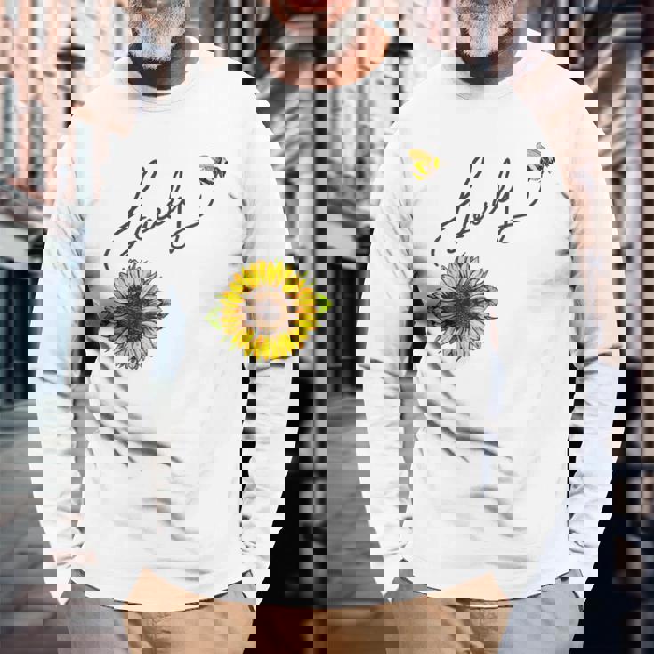 秋のひまわり マルハナバチ 面白いひまわり蜂 秋の愛 長袖Tシャツ 高齢者への贈り物