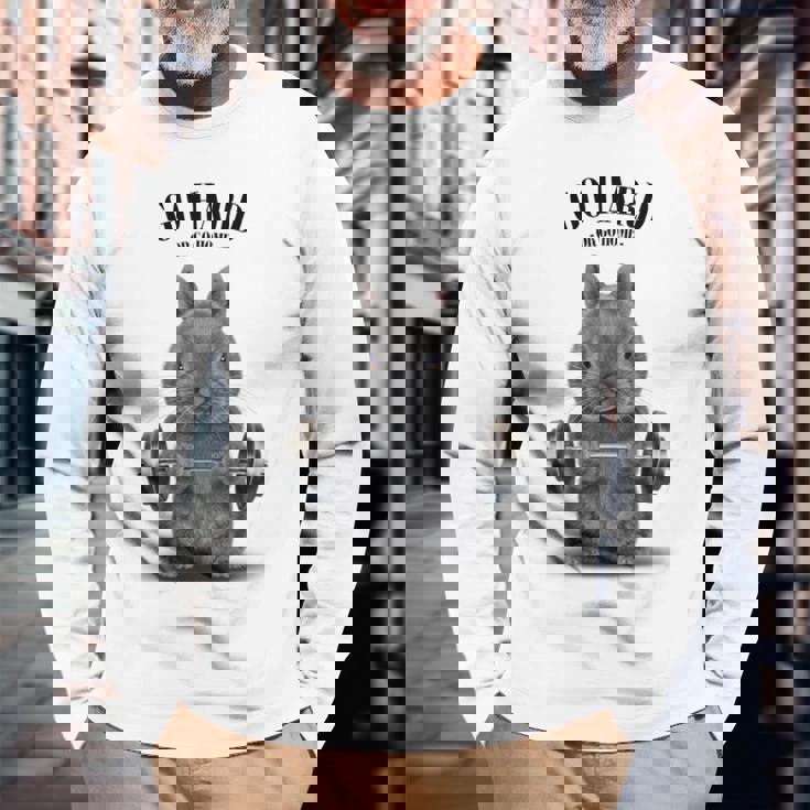 筋トレ ネザーランドドワーフ ウサギ ブルー 長袖Tシャツ 高齢者への贈り物