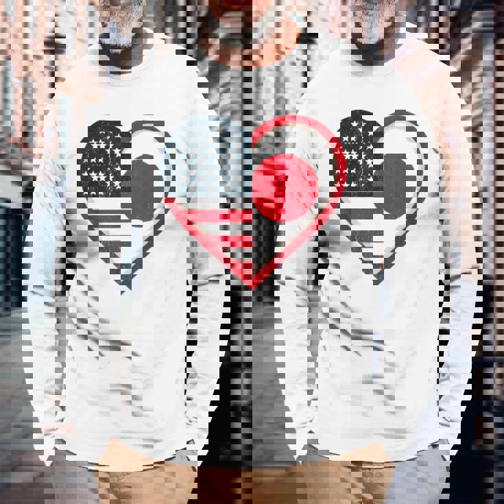 米国 アメリカ 日本 ハートフラッグ 二重国籍。 長袖Tシャツ 高齢者への贈り物