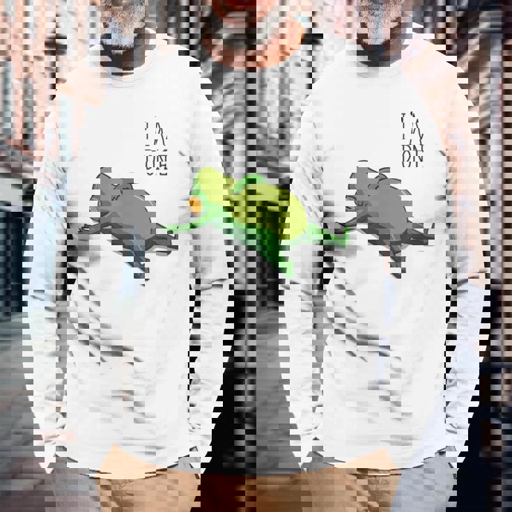 終わった、リラックスしているカエル、カエル好きの面白いカエル、カエル 長袖Tシャツ 高齢者への贈り物