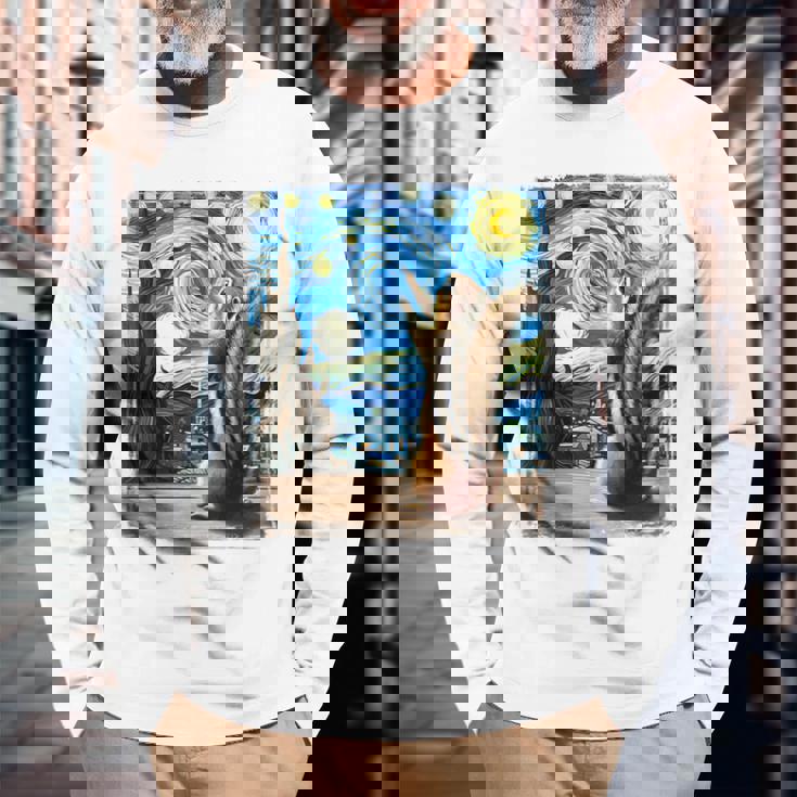 芸術的なシマリスシャツ ゴッホスタイル 星月夜 シマリス 長袖Tシャツ 高齢者への贈り物