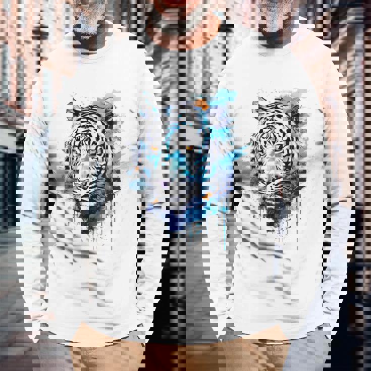 虎のアートワーク 動物園の動物 虎 長袖Tシャツ 高齢者への贈り物