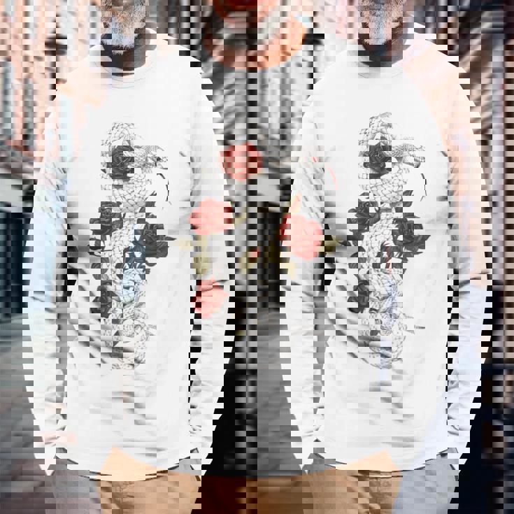 蛇爬虫類 蛇 バラ 花 爬虫類 ギフト 長袖Tシャツ 高齢者への贈り物