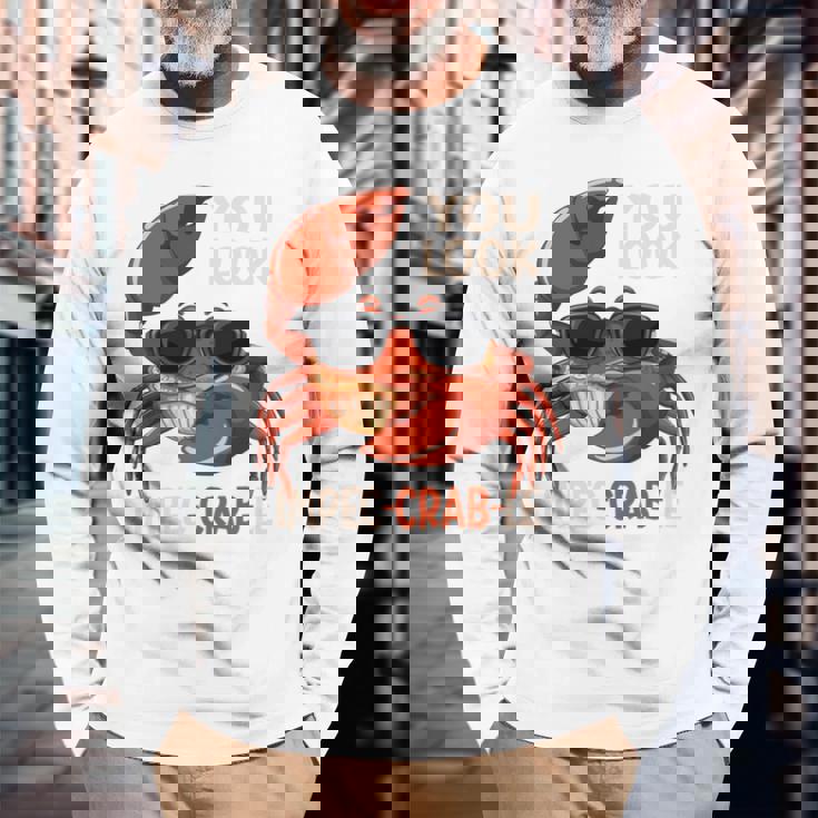 蟹 カニ 魚介類 涼しい かに 食べる 長袖tシャツ 長袖Tシャツ 高齢者への贈り物