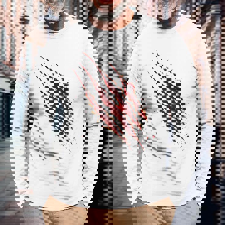 血まみれのシャツ ハロウィン ゾンビ 爪 マーク 血のはね 長袖Tシャツ 高齢者への贈り物