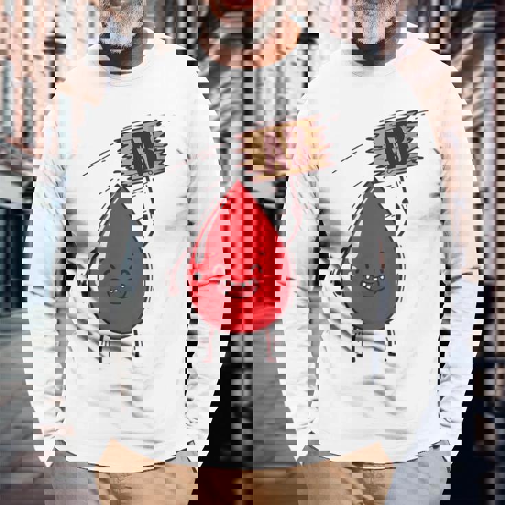 血液型 Ab 血液ドロップ シールドハート付き 長袖Tシャツ 高齢者への贈り物