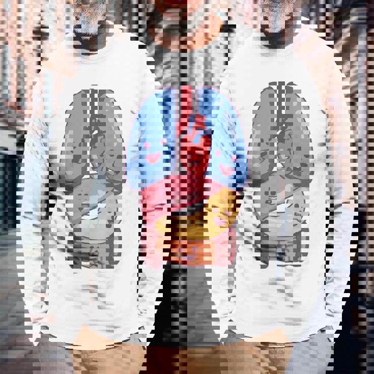 解剖学 生理学 心臓 肺 生命 器官 イラスト 長袖Tシャツ 高齢者への贈り物