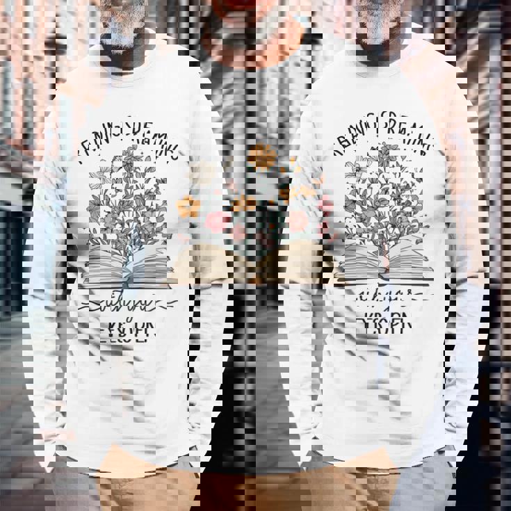 読書は目で見る夢を見る本好き読者 長袖tシャツ 長袖Tシャツ 高齢者への贈り物