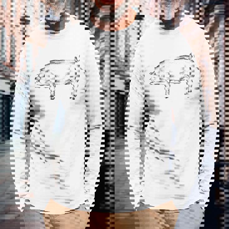 豚 豚モチーフ ピグレット 農家 農家 長袖Tシャツ 高齢者への贈り物