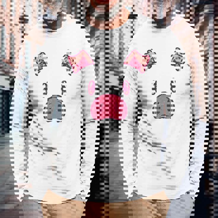 豚の顔 かわいいハロウィン 豚 動物 コスチューム メンズ レディース キッズ 長袖Tシャツ 高齢者への贈り物