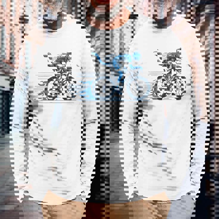 趣味のサイクリストのためのおしゃれな面白いロードバイク猫。 長袖Tシャツ 高齢者への贈り物