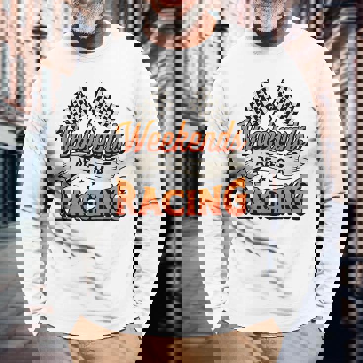 週末はレーシングカーレースモータースポーツ 長袖Tシャツ 高齢者への贈り物