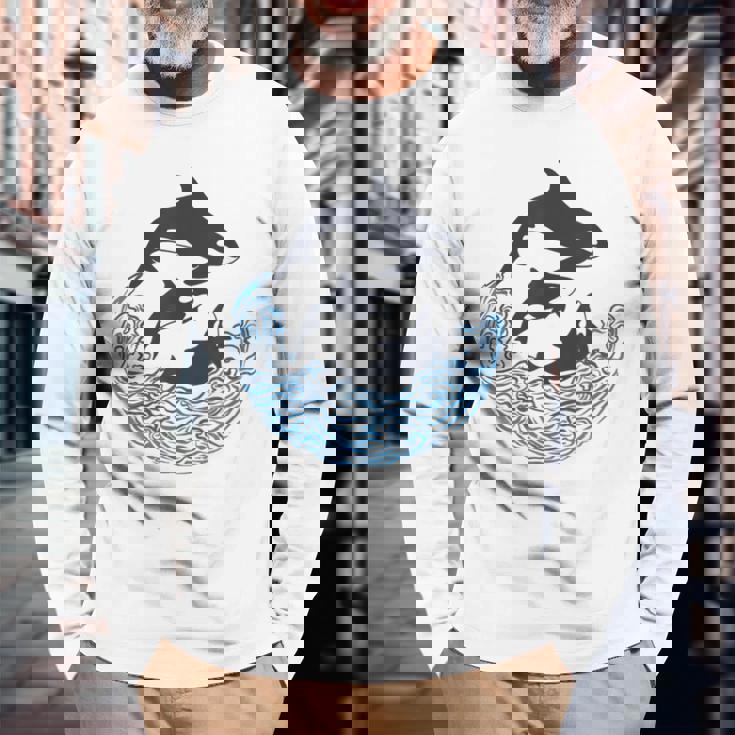 面白tシャツ シャチ 海 クジラ サメ おもしろ かわいい グッズ 服 ネタ メンズ オリジナル 夏 長袖Tシャツ 高齢者への贈り物