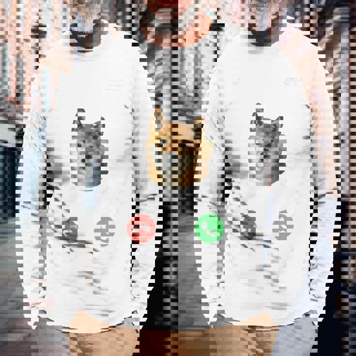 面白いtシャツ 柴犬 着信 イヌ わんこ メンズ 犬好き グッズ かわいい おもしろ 面白い 服 ネタ 長袖tシャツ 長袖Tシャツ 高齢者への贈り物