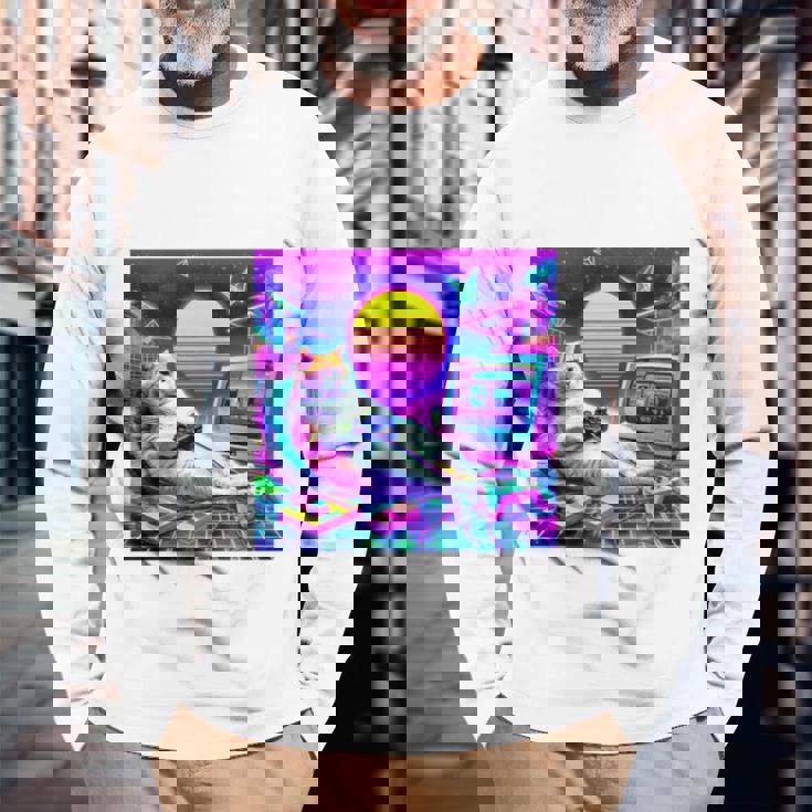 面白いtシャツ 猫 ゲーム ネコ ゲーマー メンズ 猫好き グッズ かわいい おもしろ 面白い 服 ネタ 長袖tシャツ 長袖Tシャツ 高齢者への贈り物