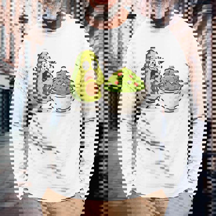 面白いアボカドワカモレ漫画パニック 長袖Tシャツ 高齢者への贈り物