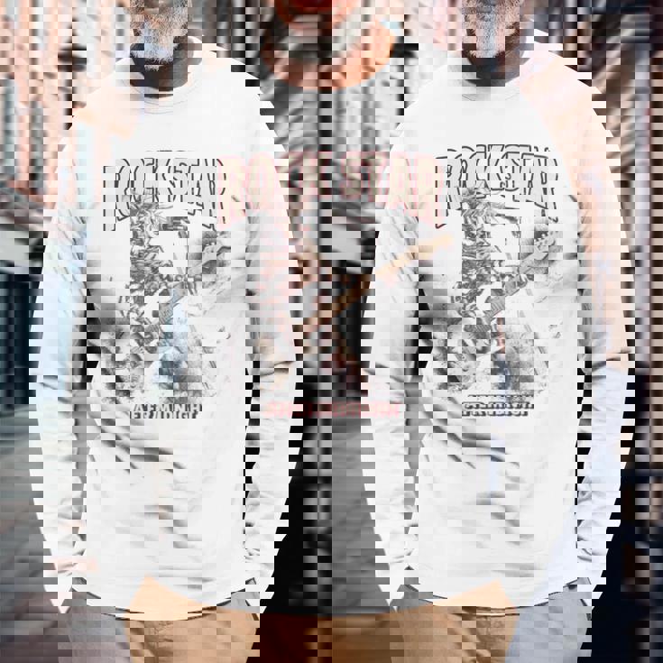 面白いギター猫 エレキギターでロックを弾く猫 長袖tシャツ 長袖Tシャツ 高齢者への贈り物