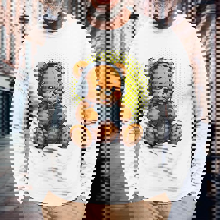 面白いゲームテディホールディングビデオゲームコントローラー。 長袖tシャツ 長袖Tシャツ 高齢者への贈り物