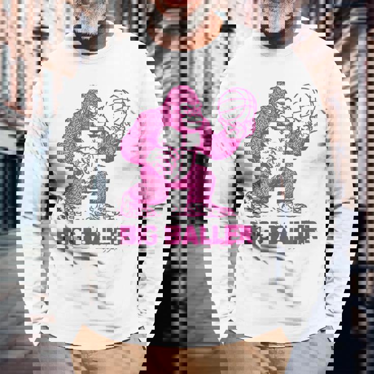 面白いゴリラ遊びバスケットボール ビッグボーラー マネースポーツ 長袖Tシャツ 高齢者への贈り物