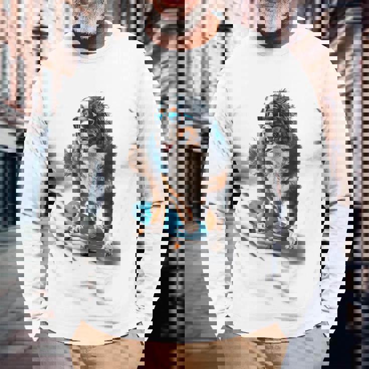 面白いスケートボード バーニーズマウンテンドッグ スケーター スケートグラフィック 長袖Tシャツ 高齢者への贈り物